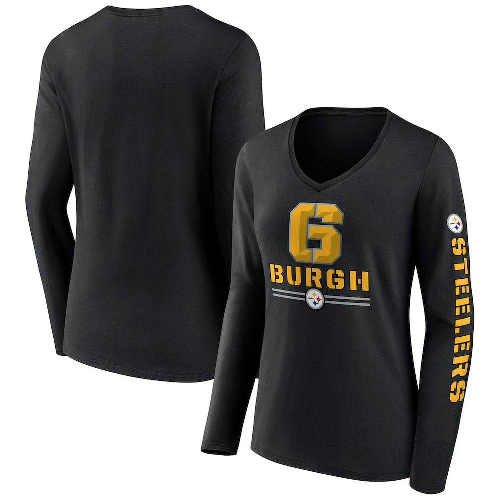 Fanatics Pittsburgh Steelers Women's Hometown Sweep Long Sleeve V-Neck T-Shirt Black