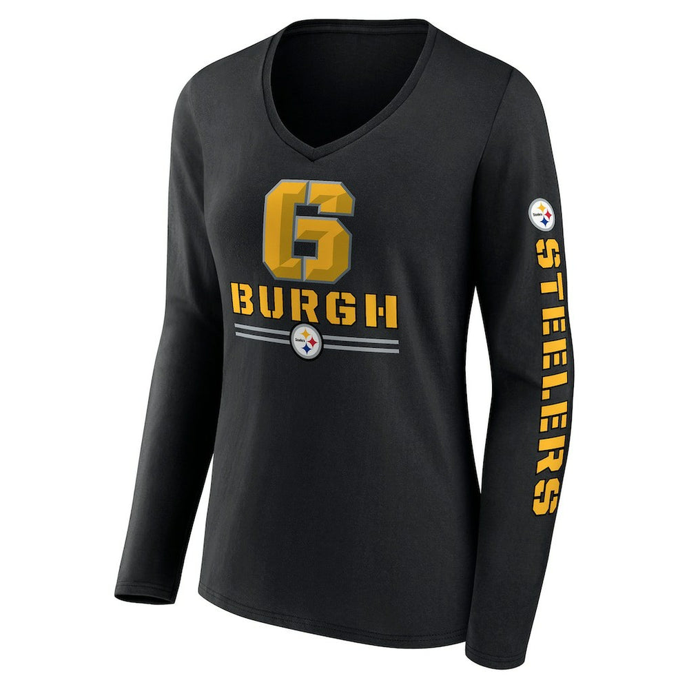 Fanatics Pittsburgh Steelers Women's Hometown Sweep Long Sleeve V-Neck T-Shirt Black
