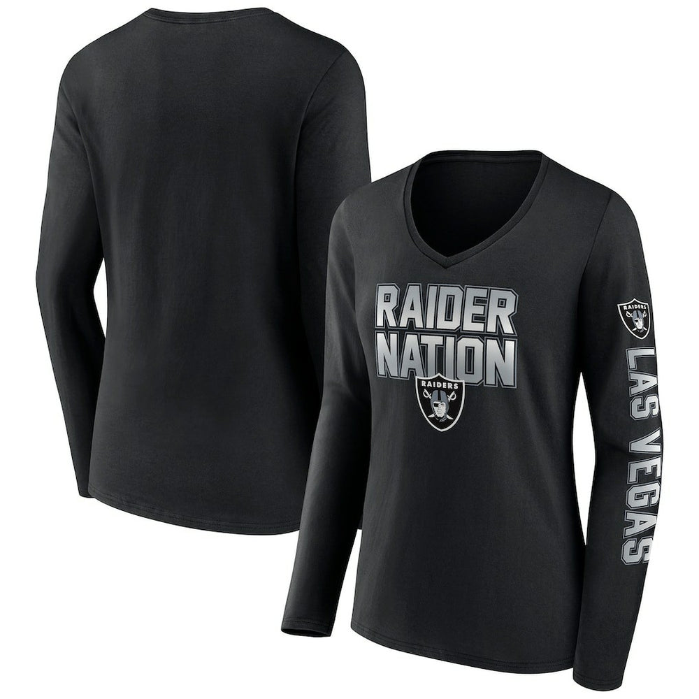 Fanatics Las Vegas Raiders Women's Hometown Sweep Long Sleeve V-Neck T-Shirt Black