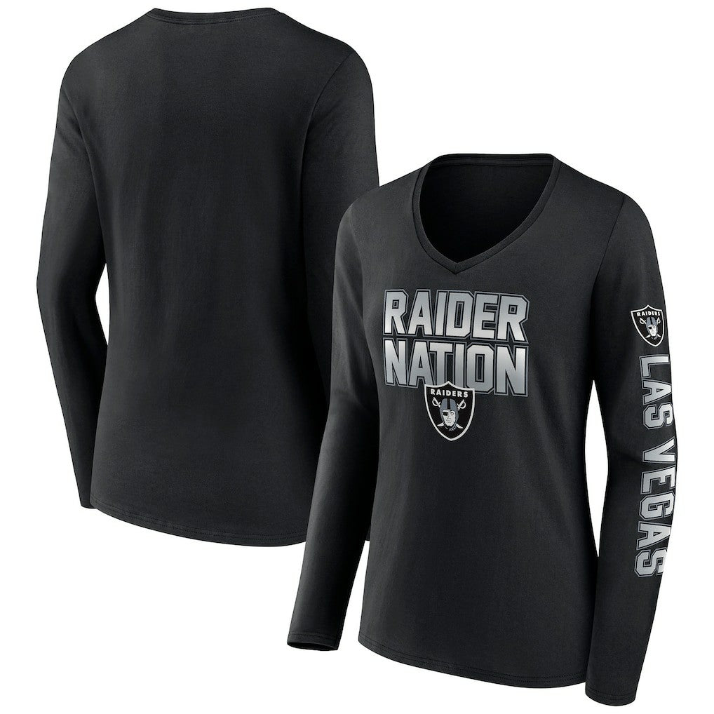 Fanatics Las Vegas Raiders Women's Hometown Sweep Long Sleeve V-Neck T-Shirt Black