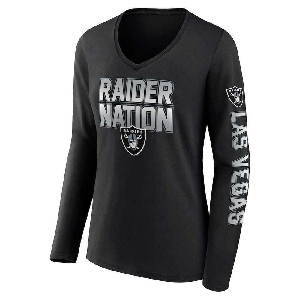 Fanatics Las Vegas Raiders Women's Hometown Sweep Long Sleeve V-Neck T-Shirt Black
