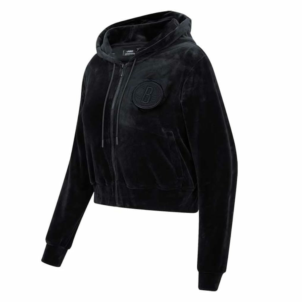 Brooklyn Nets Pro Standard Women's Triple Black Velour Full-Zip Hoodie