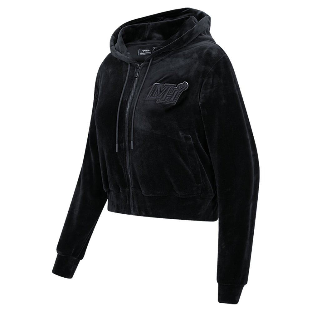 Miami Heat Pro Standard Women's Triple Black Velour Full-Zip Hoodie