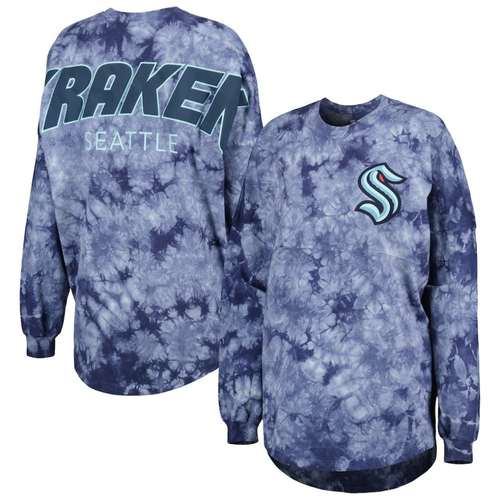 Seattle Kraken Fanatics Women's Crystal-Dye Long Sleeve T-Shirt - Deep Sea Blue - NHL 4998560