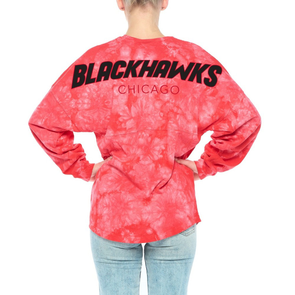 Chicago Blackhawks Fanatics Women's Crystal-Dye Long Sleeve T-Shirt - Red - NHL 4998567