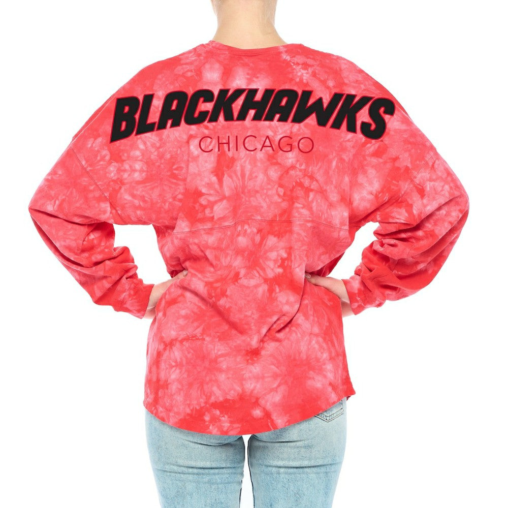 Chicago Blackhawks Fanatics Women's Crystal-Dye Long Sleeve T-Shirt - Red - NHL 4998567