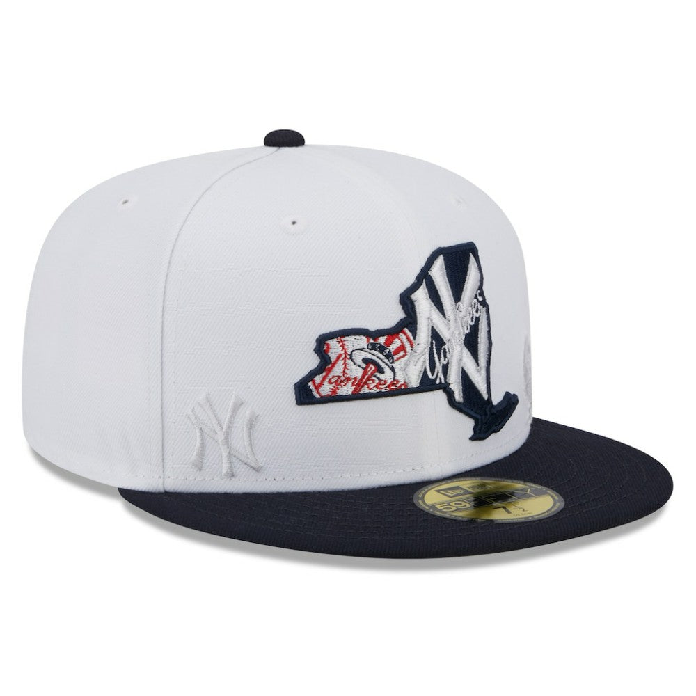 New York Yankees New Era State 59FIFTY Fitted Hat - White/Navy - New Era on Sale
