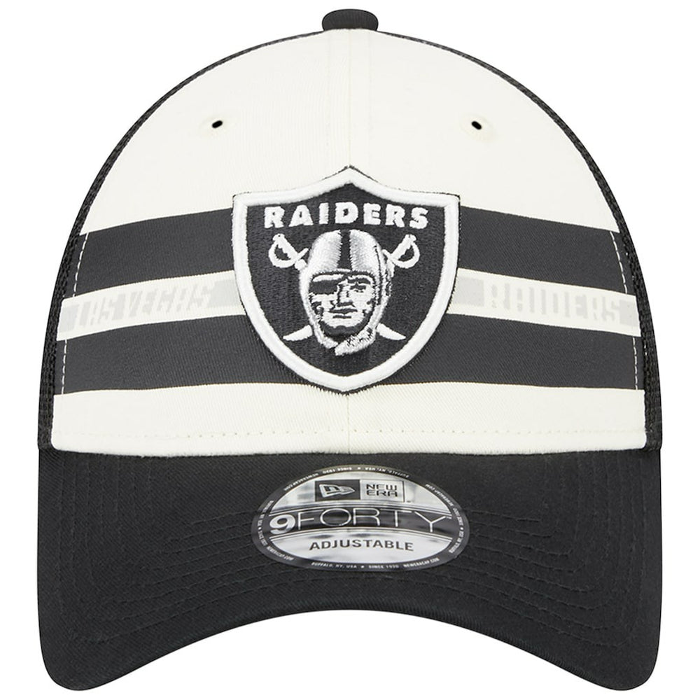 Las Vegas Raiders New Era Team Stripe Trucker 9FORTY Snapback Hat Cream/Black
