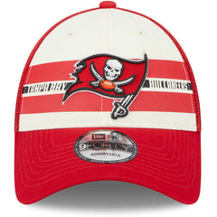 Tampa Bay Buccaneers New Era Team Stripe Trucker 9FORTY Snapback Hat Cream/Red