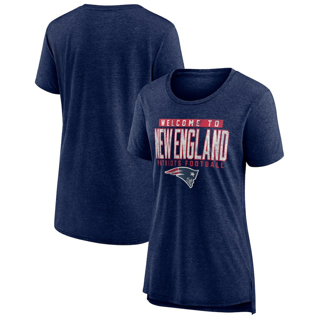 New England Patriots Women's Hometown First Down Tri-Blend T-Shirt Heather Navy