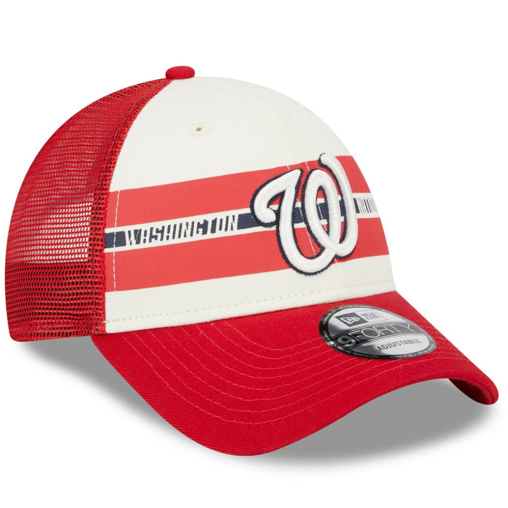 Washington Nationals New Era Team Stripe Trucker 9FORTY Snapback Hat - White/Red - New Era Online