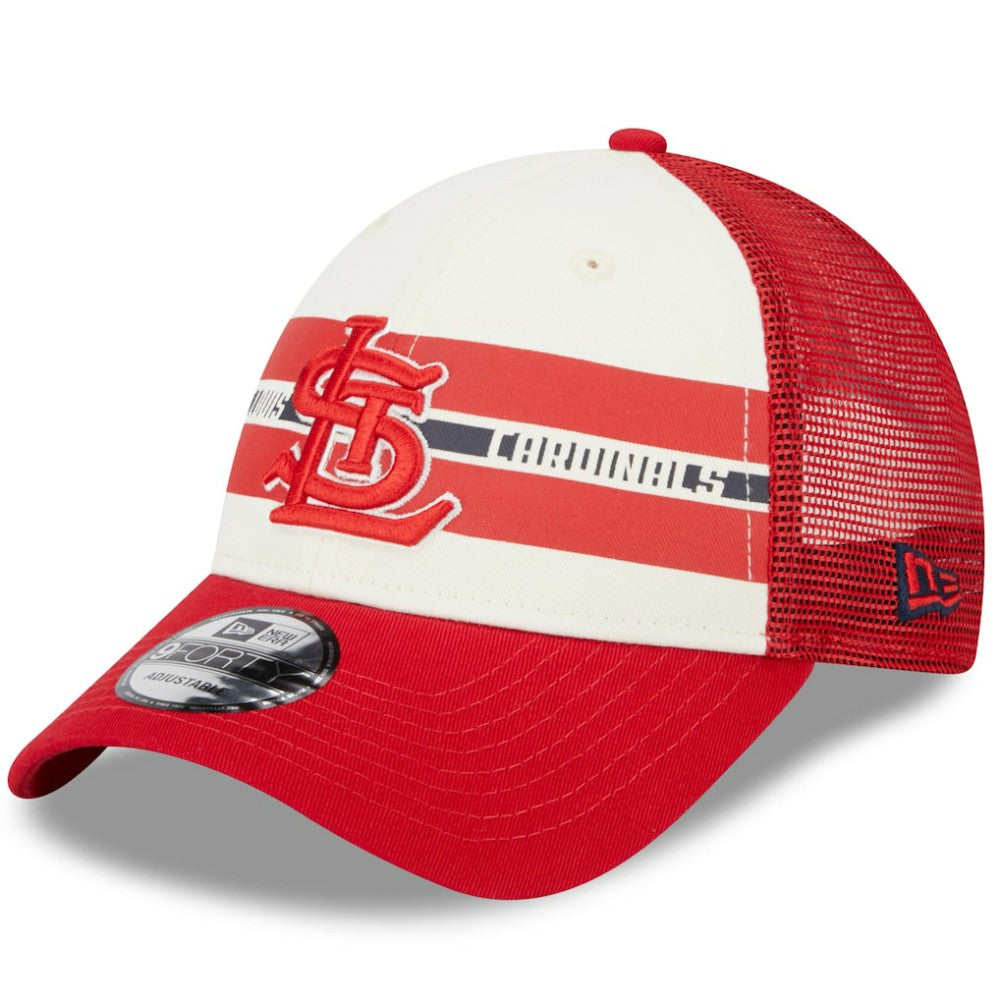 St. Louis Cardinals New Era Team Stripe Trucker 9FORTY Snapback Hat - White/Red - New Era Lifestyle