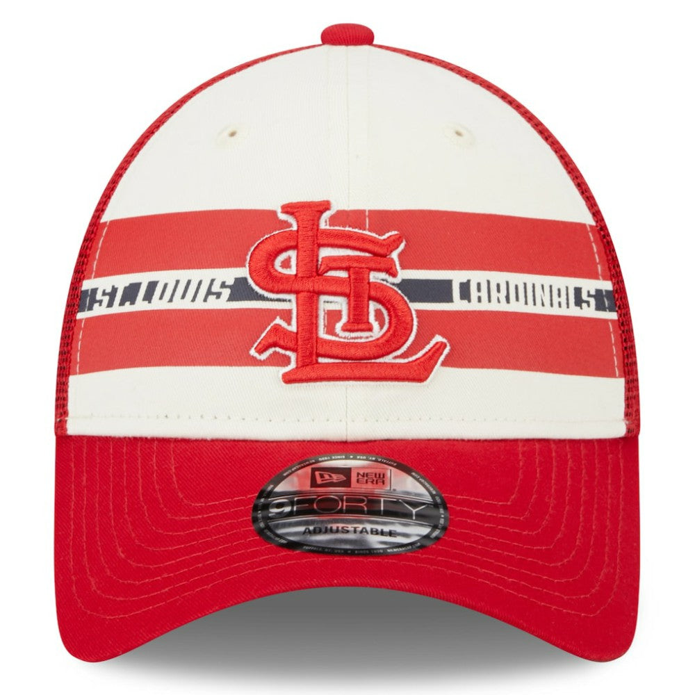 St. Louis Cardinals New Era Team Stripe Trucker 9FORTY Snapback Hat - White/Red - New Era Lifestyle