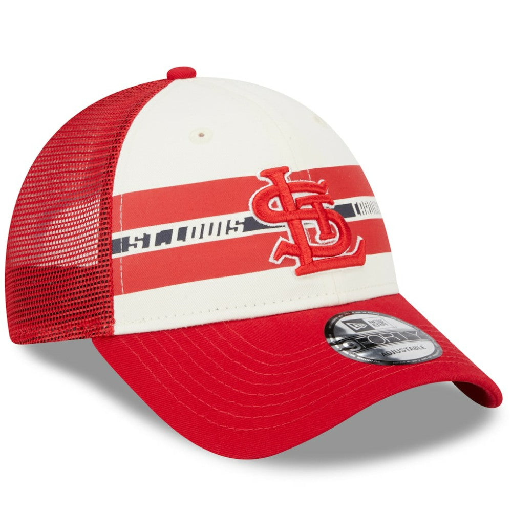 St. Louis Cardinals New Era Team Stripe Trucker 9FORTY Snapback Hat - White/Red - New Era Lifestyle