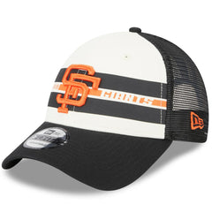 San Francisco Giants New Era Team Stripe Trucker 9FORTY Snapback Hat - White/Black - New Era Discount