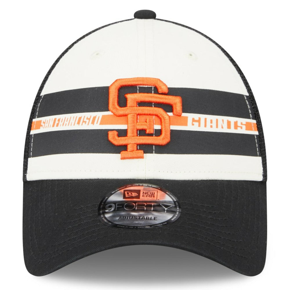 San Francisco Giants New Era Team Stripe Trucker 9FORTY Snapback Hat - White/Black - New Era Discount
