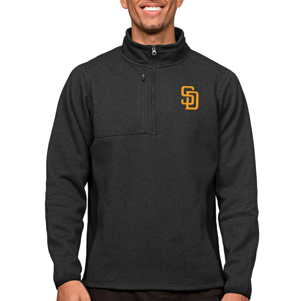 San Diego Padres Antigua Course Quarter-Zip Pullover Top - Heathered Black - MLB Discount