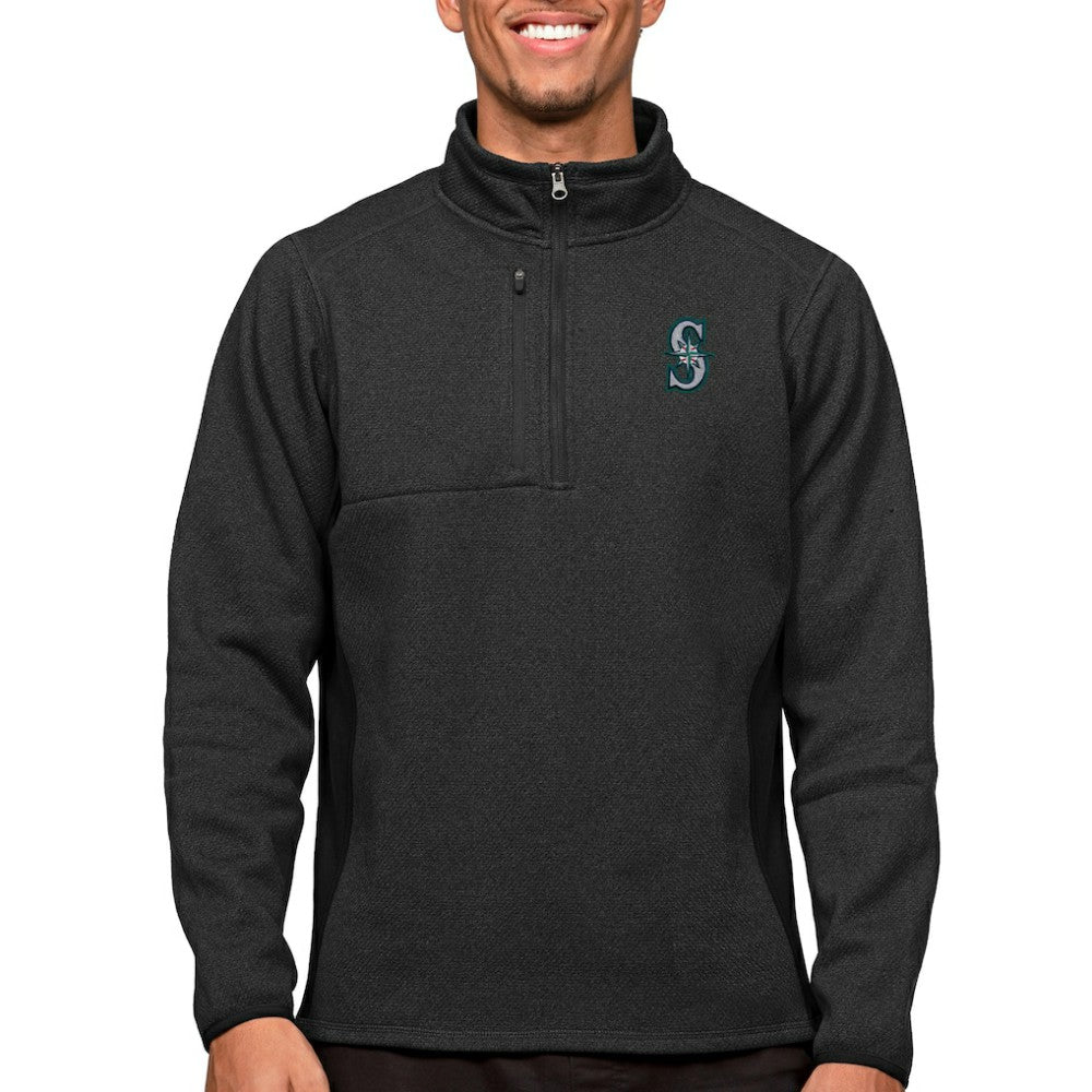 Seattle Mariners Antigua Course Quarter-Zip Pullover Top - Heathered Black - MLB Sale