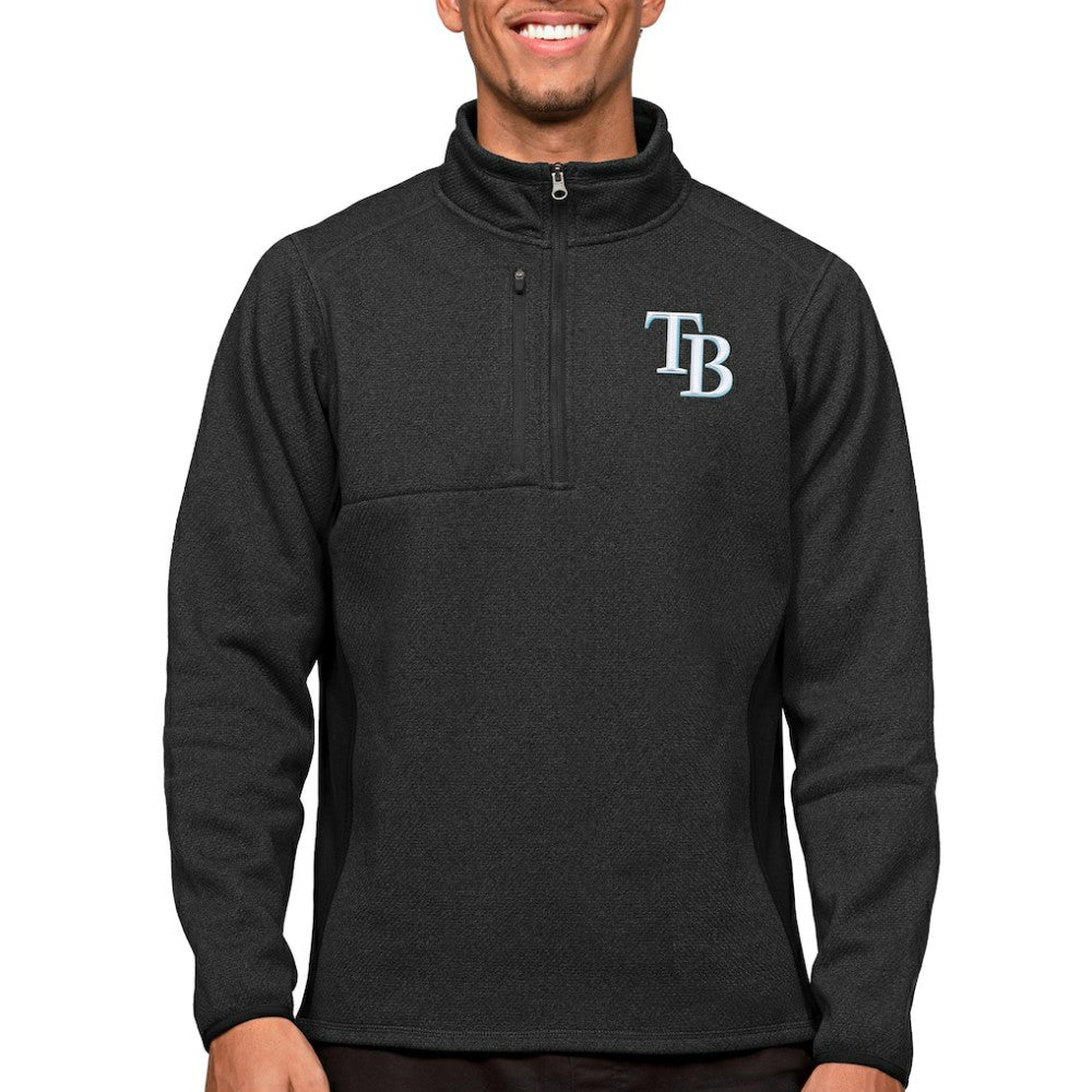 Tampa Bay Rays Antigua Course Quarter-Zip Pullover Top - Heathered Black - MLB Lifestyle