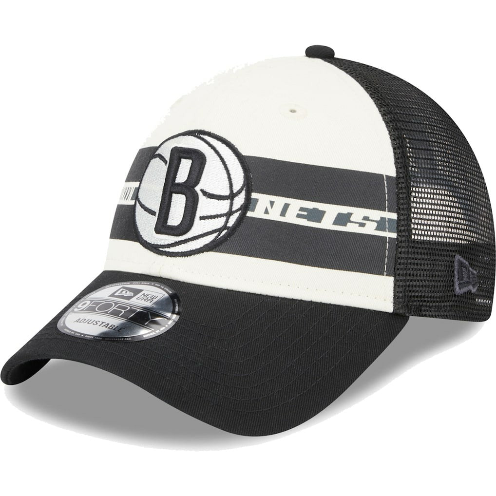 Brooklyn Nets Stripes 9FORTY Trucker Snapback Hat Black | New Era Near Me
