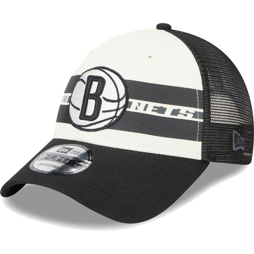 Brooklyn Nets Stripes 9FORTY Trucker Snapback Hat Black | New Era Near Me