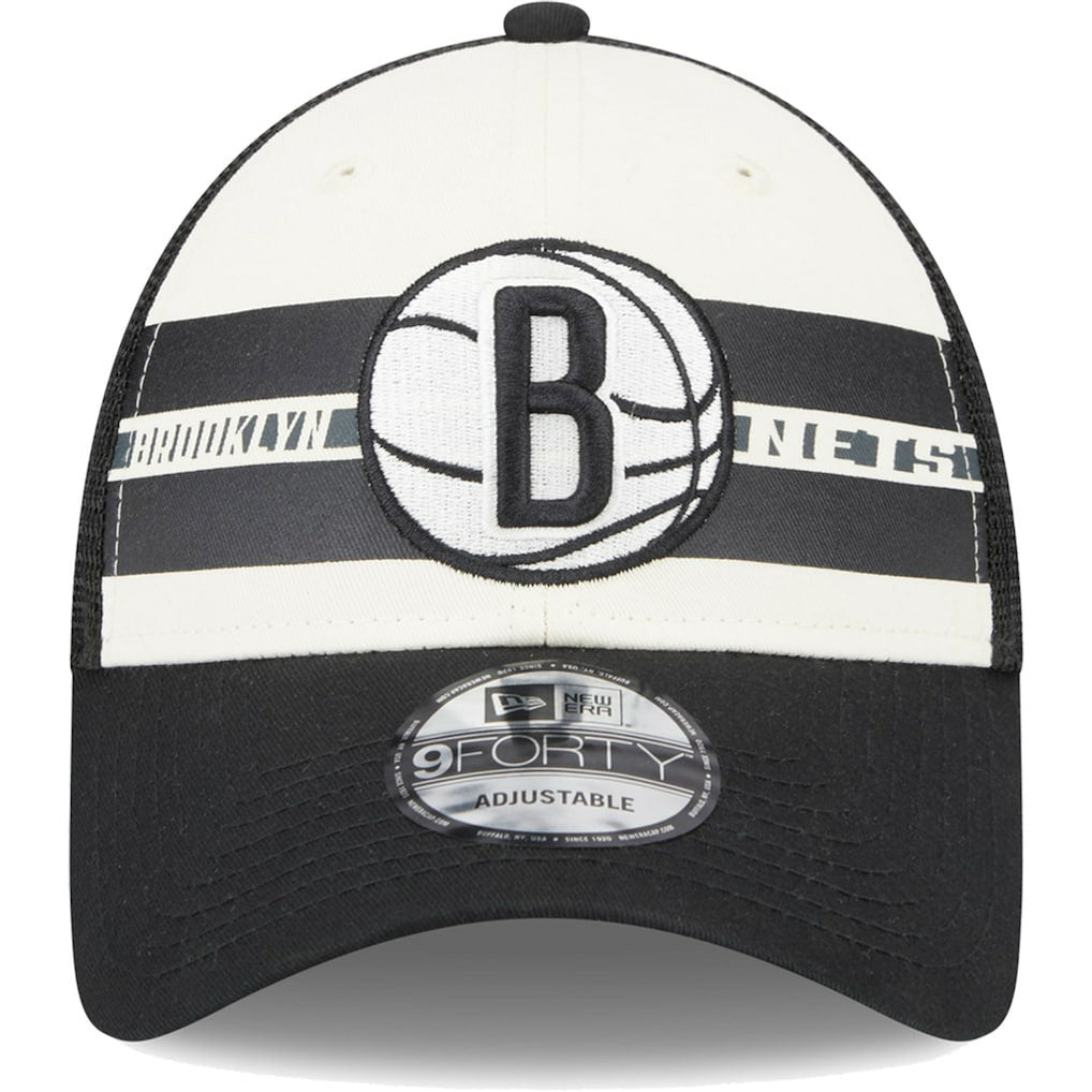 Brooklyn Nets Stripes 9FORTY Trucker Snapback Hat Black | New Era Near Me