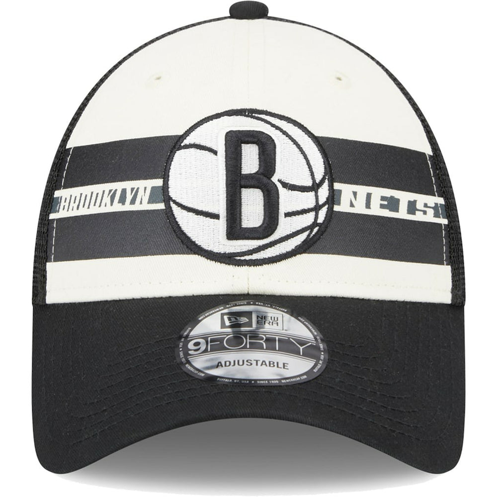 Brooklyn Nets Stripes 9FORTY Trucker Snapback Hat Black | New Era Near Me