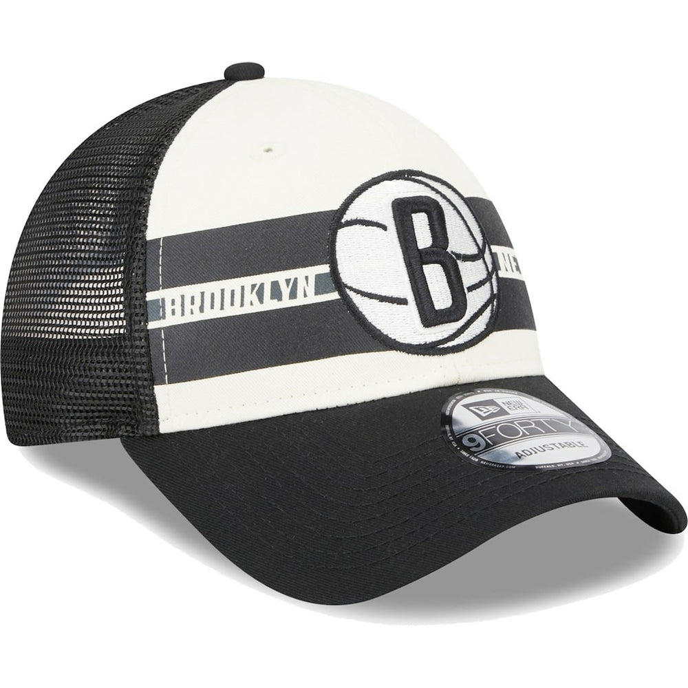 Brooklyn Nets Stripes 9FORTY Trucker Snapback Hat Black | New Era Near Me