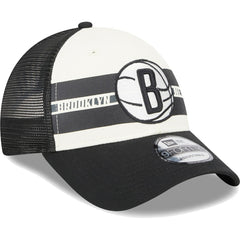 Brooklyn Nets Stripes 9FORTY Trucker Snapback Hat Black | New Era Near Me