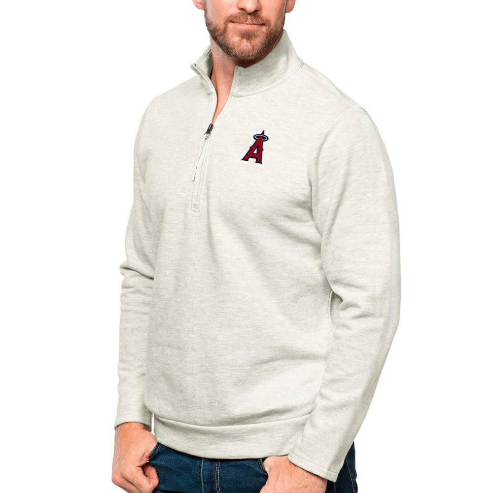 Los Angeles Angels Antigua Gambit Quarter-Zip Pullover Top - Oatmeal - MLB Online