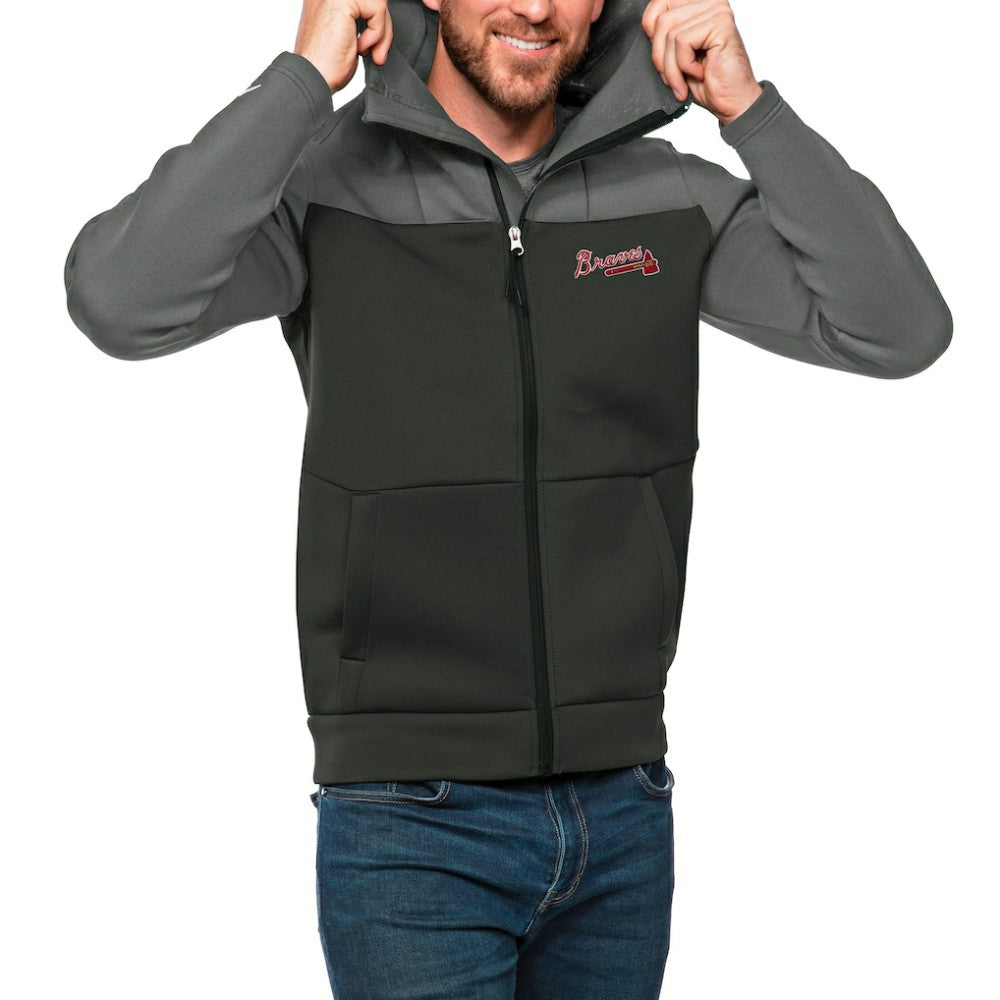 Atlanta Braves Antigua Protect Full-Zip Hoodie - Steel/Charcoal - MLB Discount