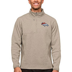 Denver Broncos Antigua Course Quarter-Zip Pullover Top Oatmeal