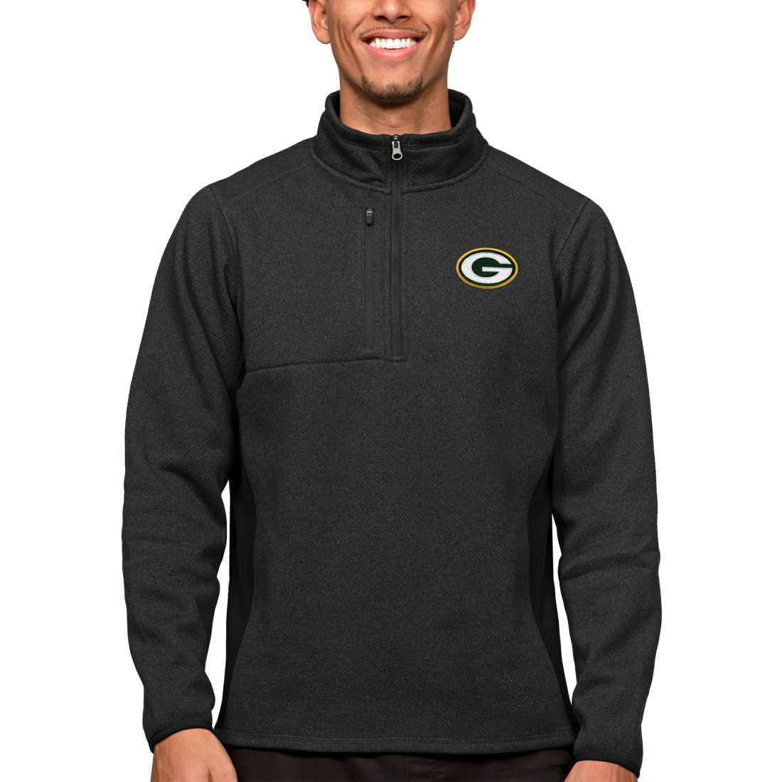 Green Bay Packers Antigua Course Quarter-Zip Pullover Top Heathered Black