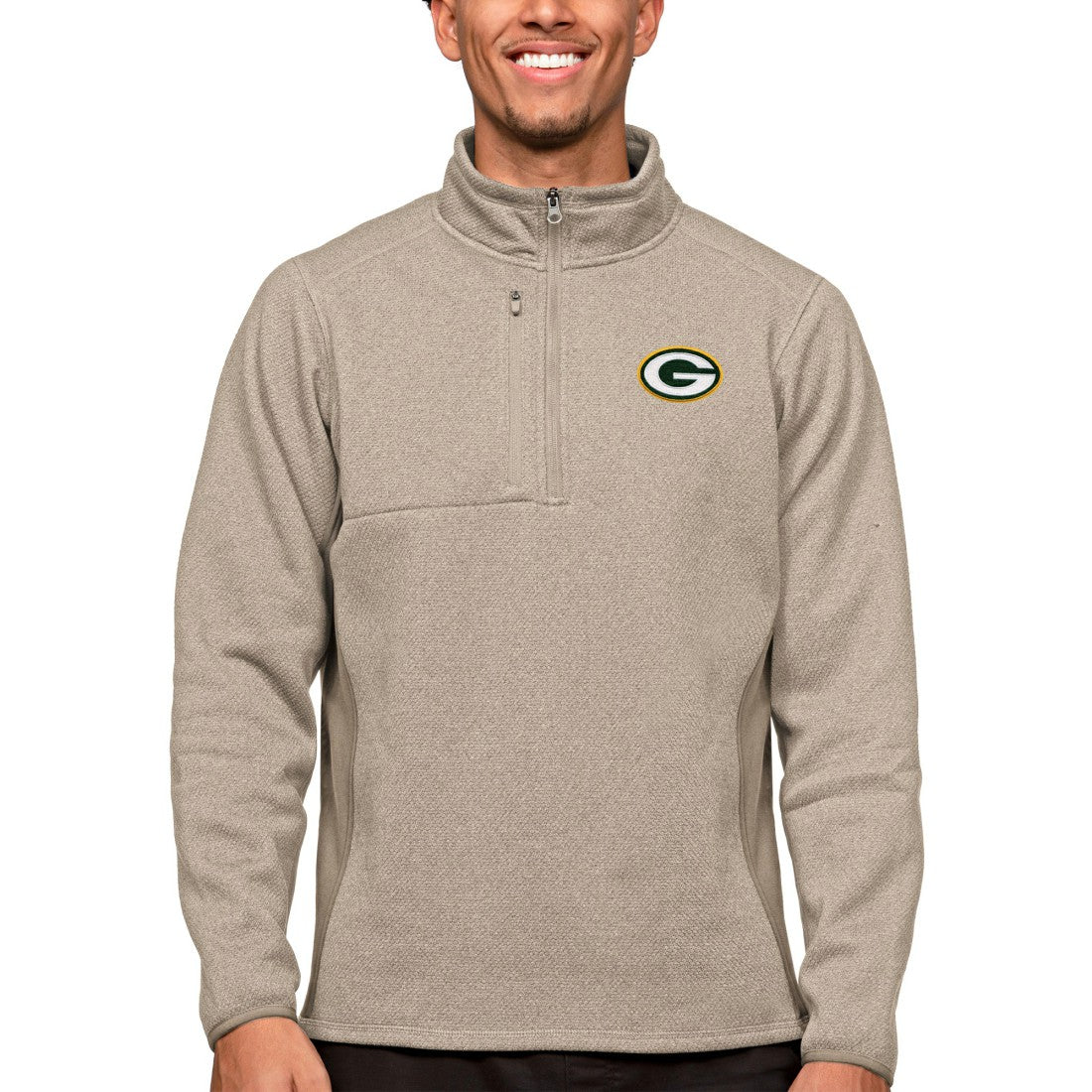 Green Bay Packers Antigua Course Quarter-Zip Pullover Top Oatmeal