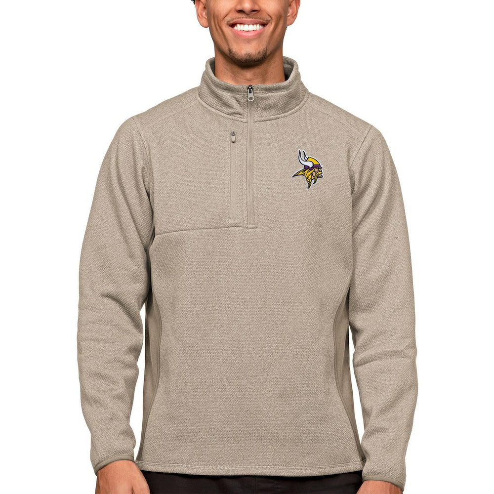 Minnesota Vikings Antigua Course Quarter-Zip Pullover Top Oatmeal