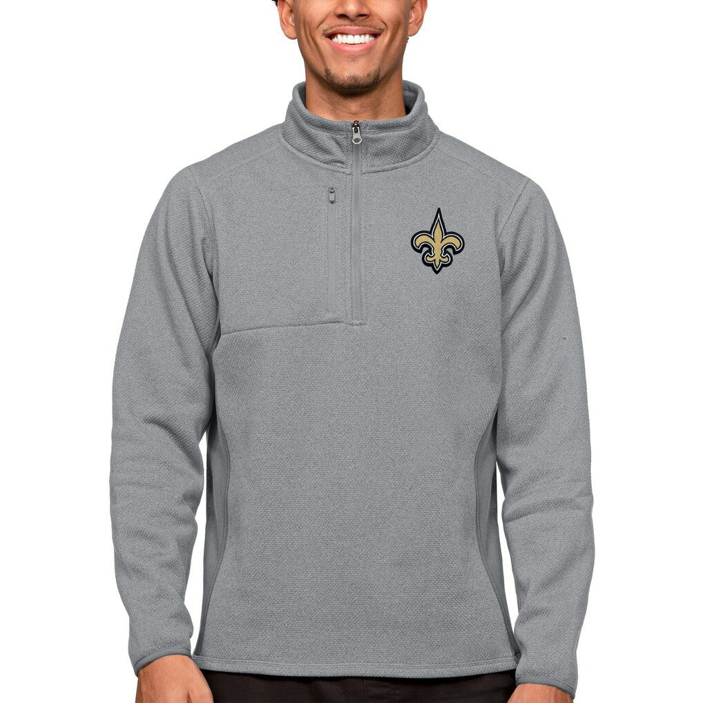 New Orleans Saints Antigua Course Quarter-Zip Pullover Top Heathered Gray