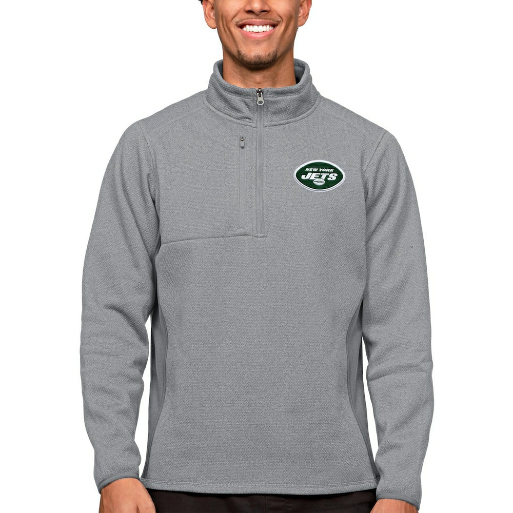 New York Jets Antigua Course Quarter-Zip Pullover Top Heathered Gray
