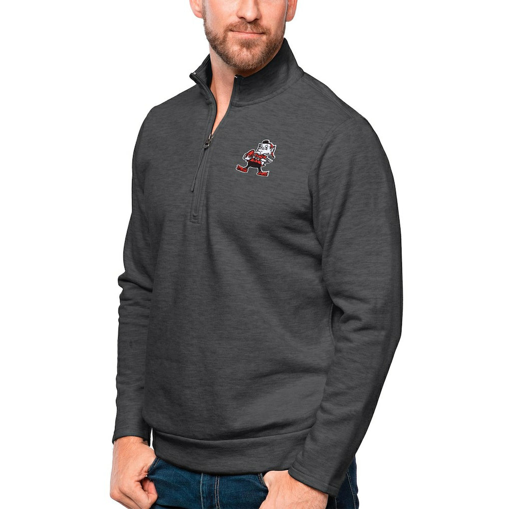 Cleveland Browns Antigua Gambit Quarter-Zip Pullover Top Heathered Charcoal
