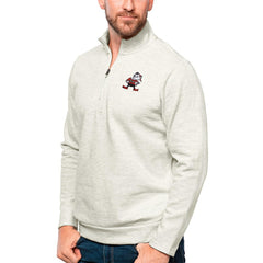 Cleveland Browns Antigua Gambit Quarter-Zip Pullover Top Oatmeal