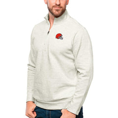 Cleveland Browns Antigua Gambit Quarter-Zip Pullover Top Oatmeal