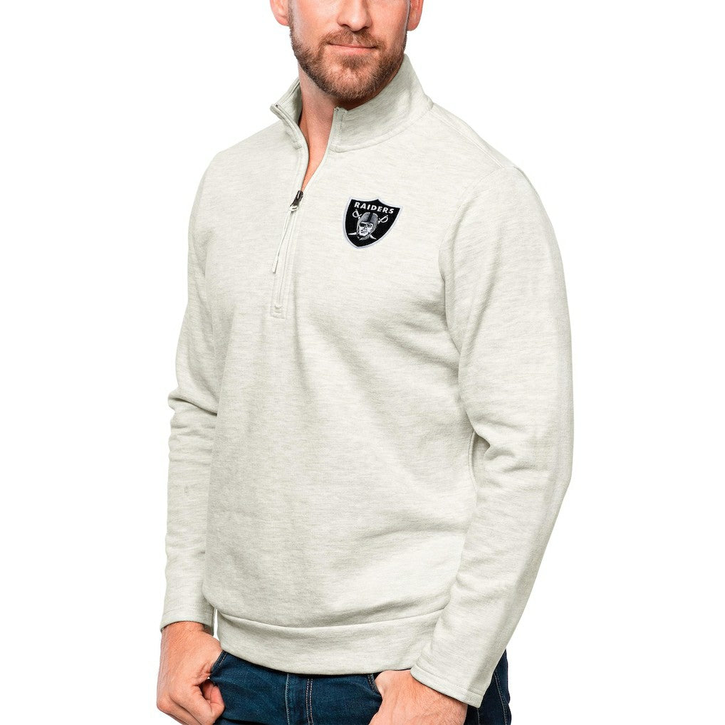 Las Vegas Raiders Antigua Gambit Quarter-Zip Pullover Top Oatmeal
