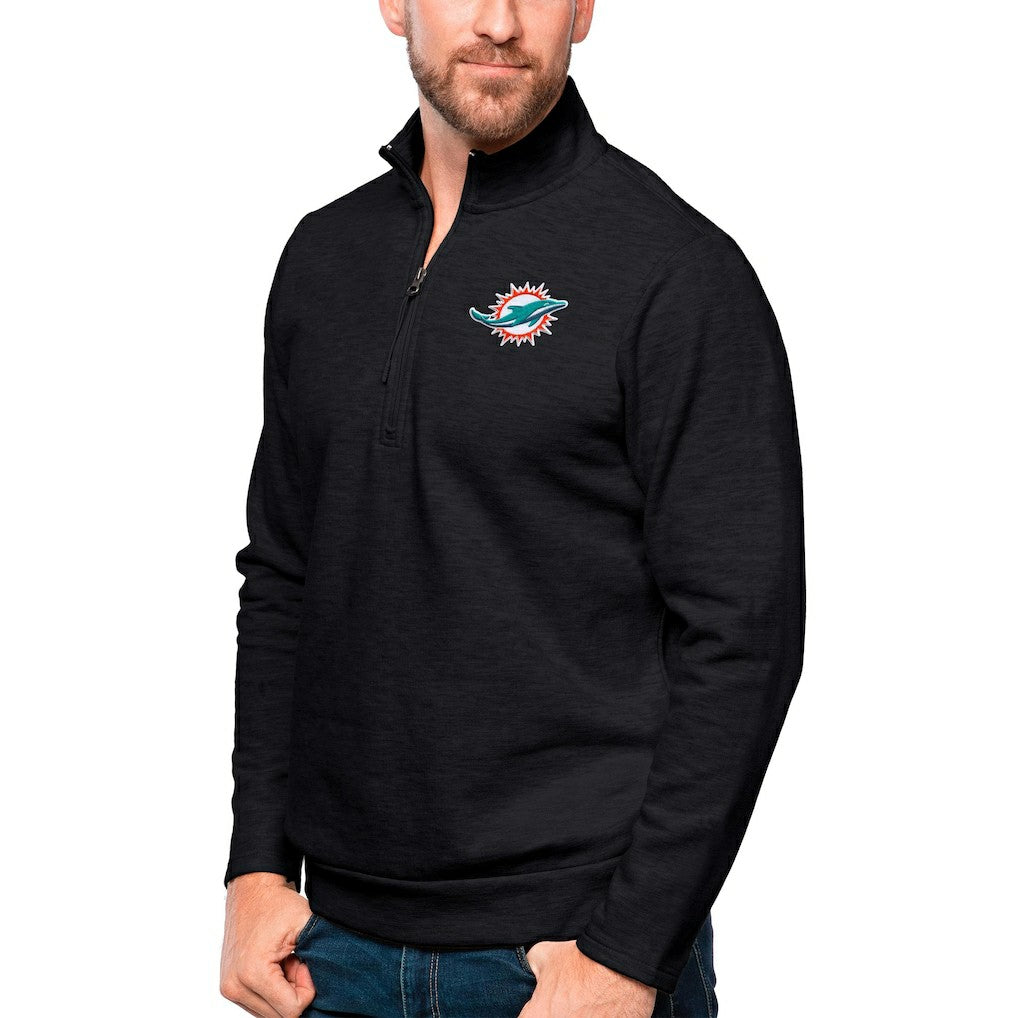 Miami Dolphins Antigua Gambit Quarter-Zip Pullover Top Heathered Black