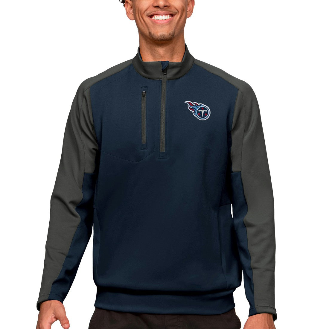 Tennessee Titans Antigua Team Quarter-Zip Pullover Top Navy