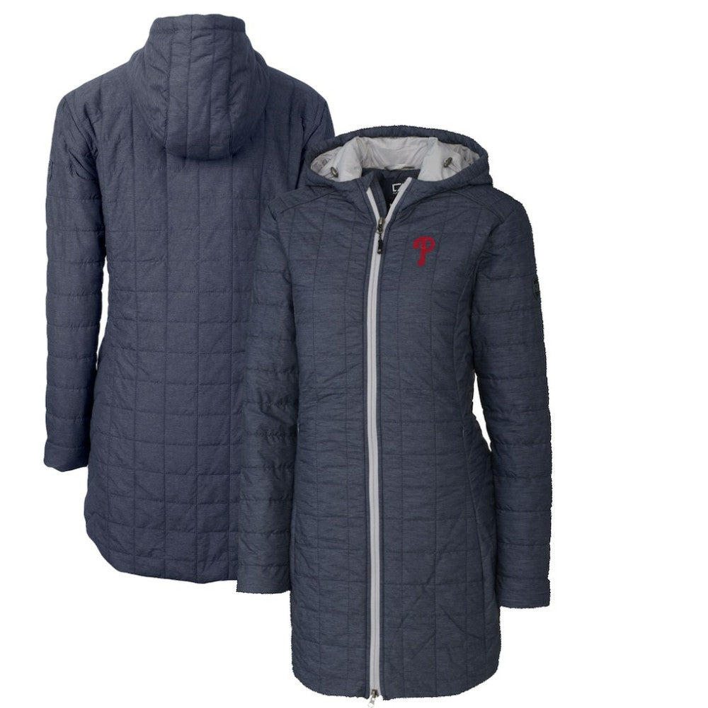 Philadelphia Phillies Cutter & Buck Women's Rainier Primaloft Eco Full-Zip Hoodie Long Coat - Heathered Navy - MLB Online
