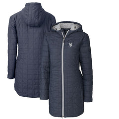 New York Yankees Cutter & Buck Women's Rainier Primaloft Eco Full-Zip Hoodie Long Coat - Heathered Navy - MLB on Sale