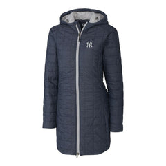 New York Yankees Cutter & Buck Women's Rainier Primaloft Eco Full-Zip Hoodie Long Coat - Heathered Navy - MLB on Sale