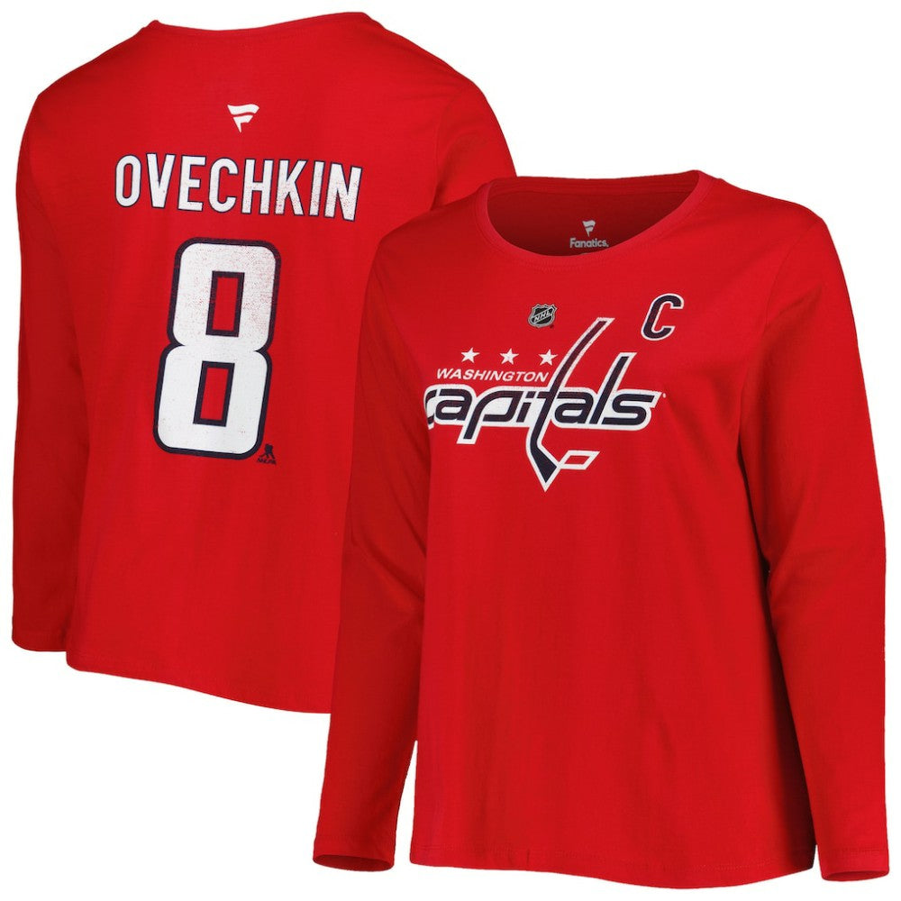 Washington Capitals Profile Women's Plus Size Distressed Printed Name & Number Long Sleeve T-Shirt - Red - NHL 5014724