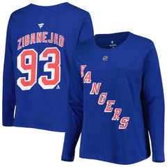New York Rangers Profile Women's Plus Size Distressed Printed Name & Number Long Sleeve T-Shirt - Blue - NHL 5014727