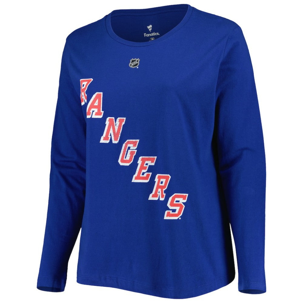 New York Rangers Profile Women's Plus Size Distressed Printed Name & Number Long Sleeve T-Shirt - Blue - NHL 5014727