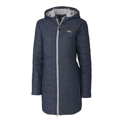 Denver Broncos Cutter & Buck Women's Rainier Primaloft Eco Hooded Long Lightweight Coat Heather Navy
